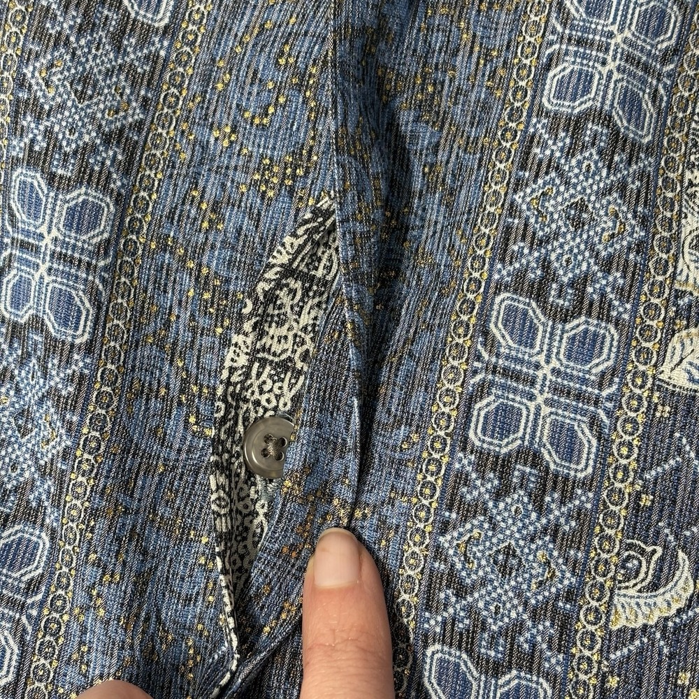 Batik Keris Men Short Sleeve Button Up Shirt Size 16.5 Blue Silky Polyester Asia - Picture 7 of 13